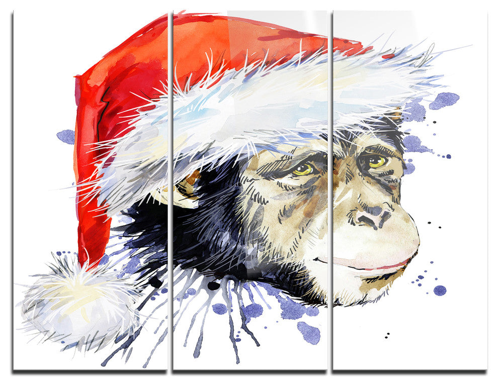 "Monkey Santa Clause" Glossy Metal Wall Art, 3 Panels, 36"x28"