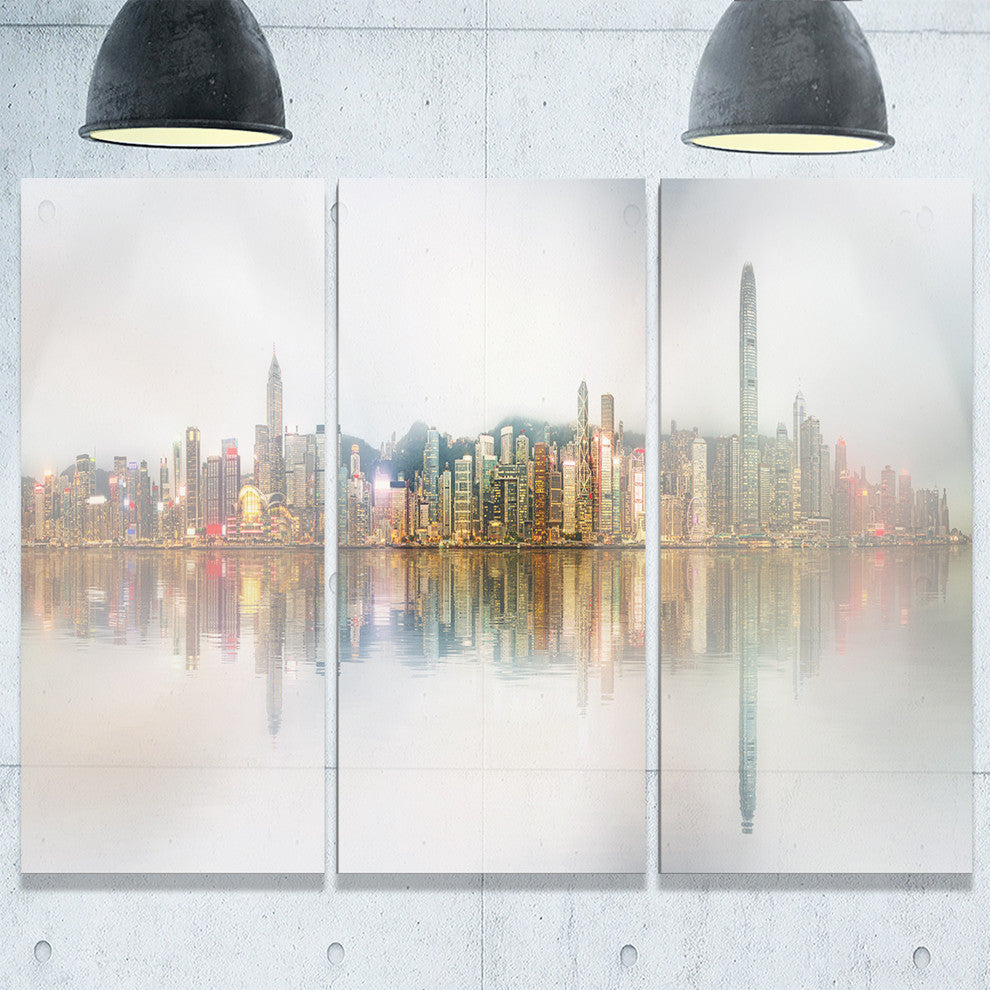 "Singapore Financial District Panorama" Metal Wall Art, 3 Panels, 36"x28"