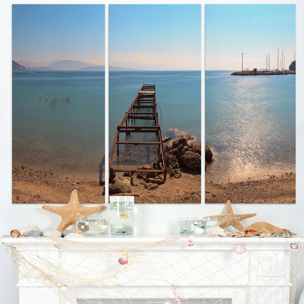 "Old Pier at Panoramic View" Wooden Metal Wall Art, 3 Panels, 36"x28"
