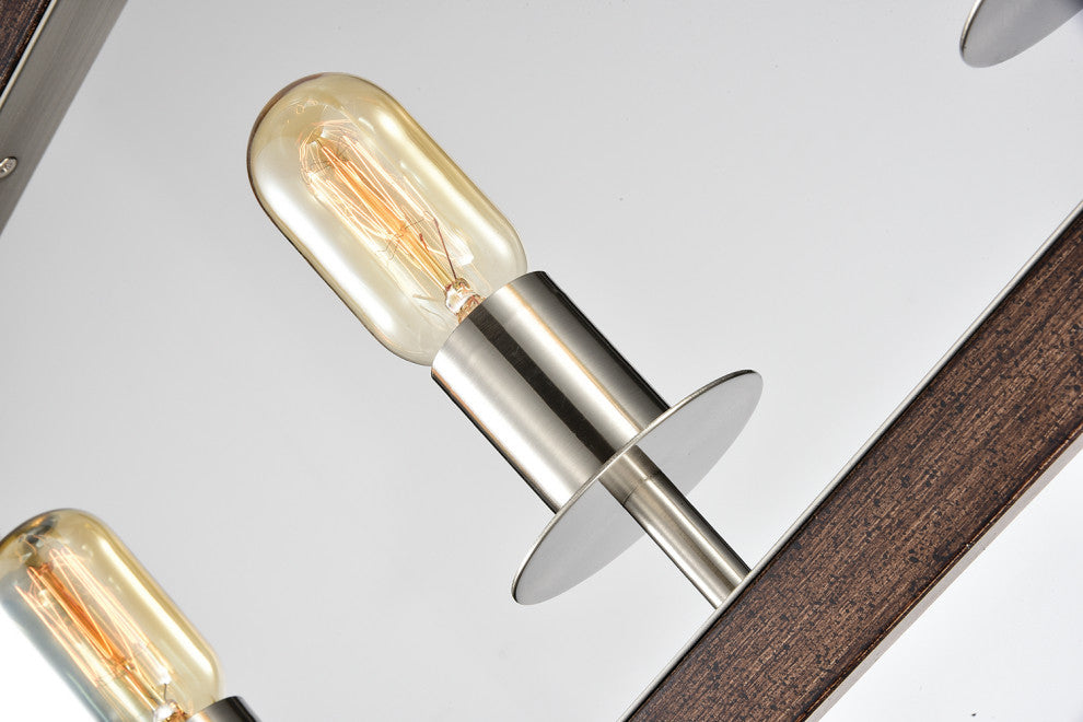 4-Light Brushed Nickel and Wood Farmhouse Island Linear Chandelier