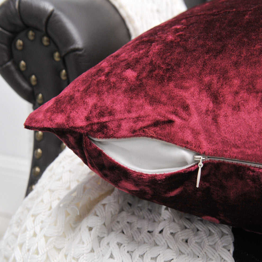 Crushed Velvet Pillow Cover 4 Piece Set, Garnet, 20" X 20"