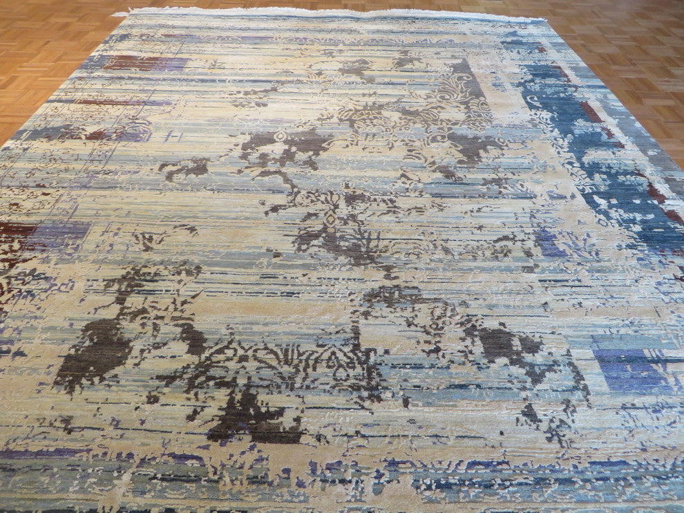 8'2"x10'5" Hand-Knotted Wool and Silk Multicolored Fine Modern Oriental Rug