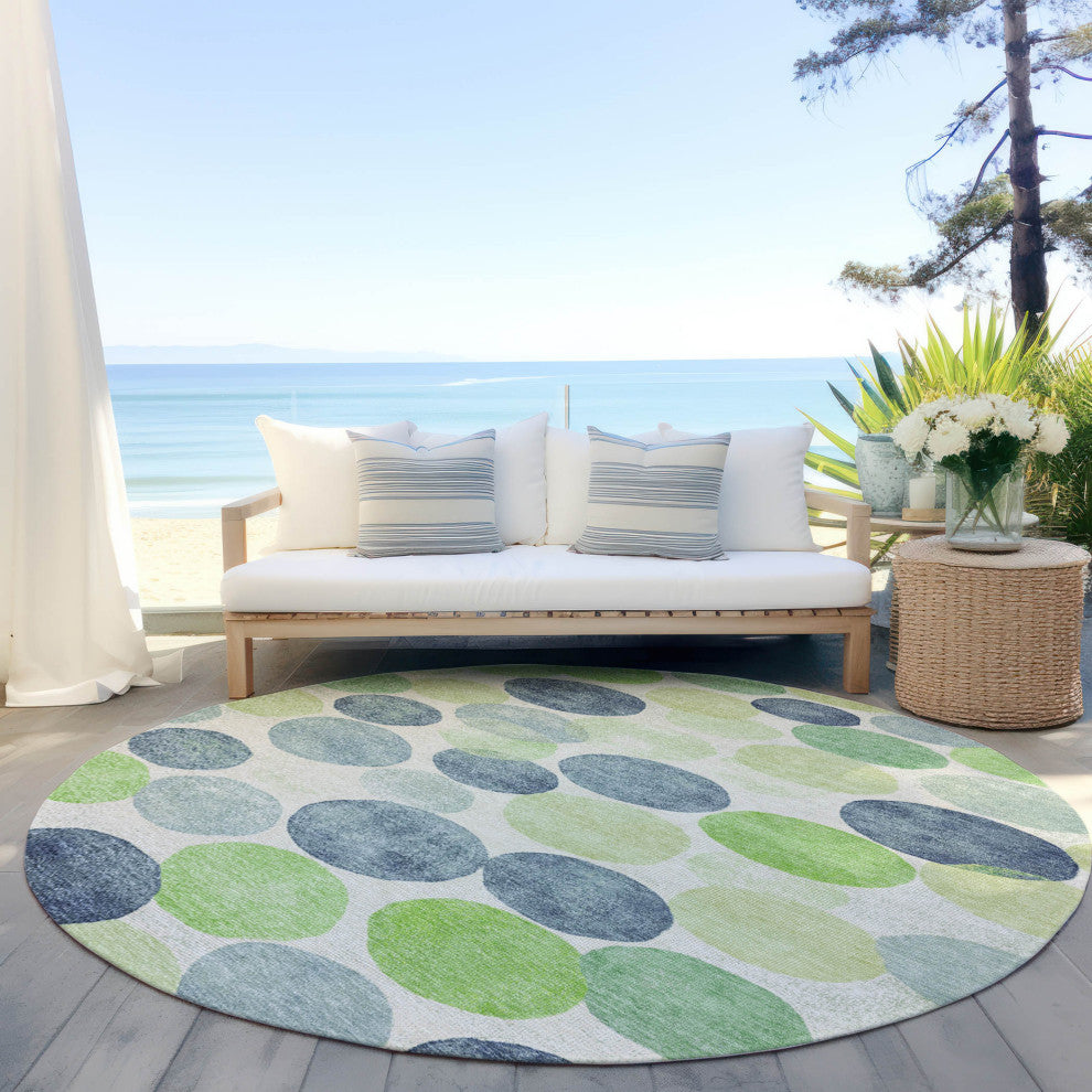 Machine Washable Indoor/Outdoor Chantille ACN1898 Navy 8' x 8' Round Rug