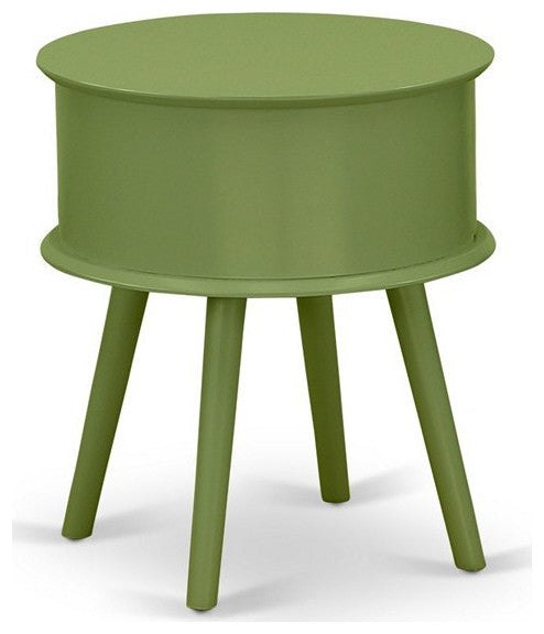 Gordon Round Night Stand End Table With Drawer, Clover Green Finish