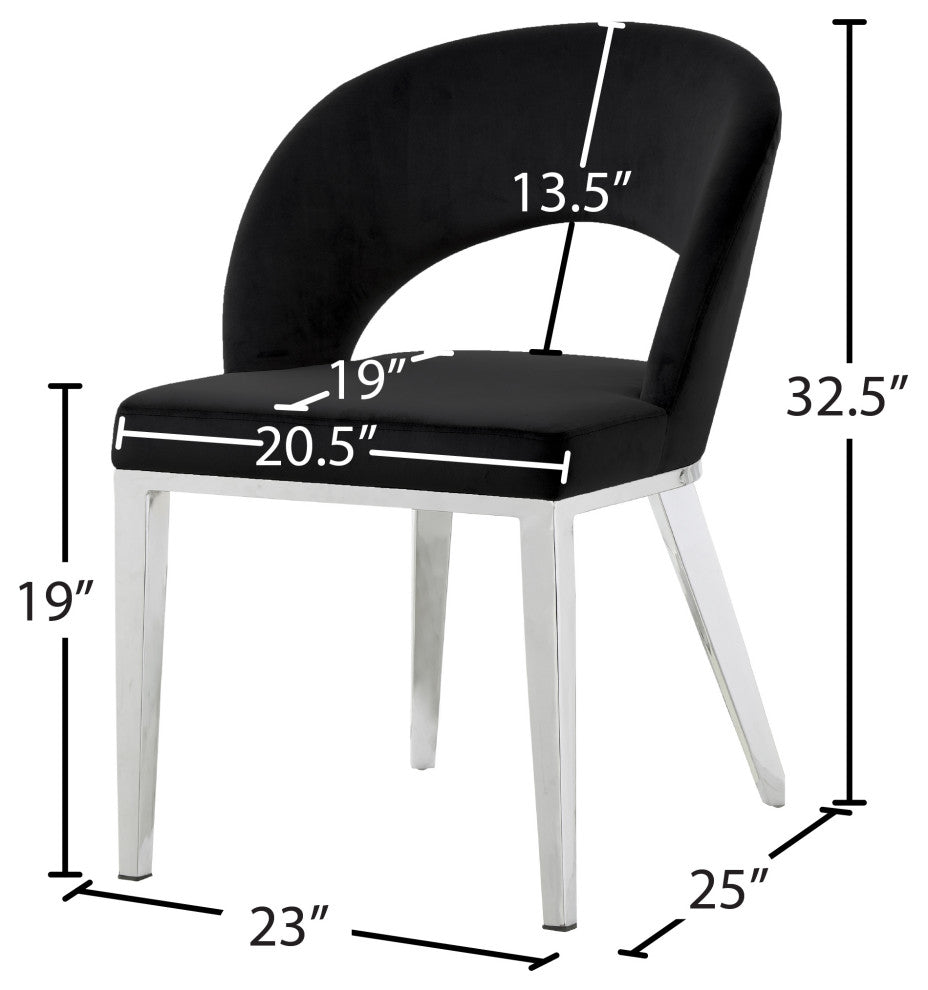 Roberto Velvet Upholstered Dining Chair, Black, Chrome
