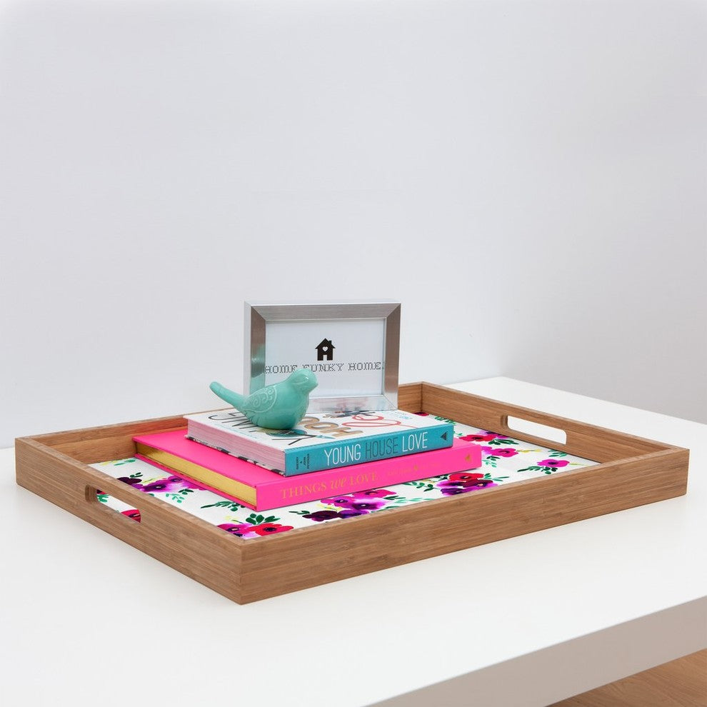 Caleb Troy Wintertide Roses Rectangular Tray, 18"x14"