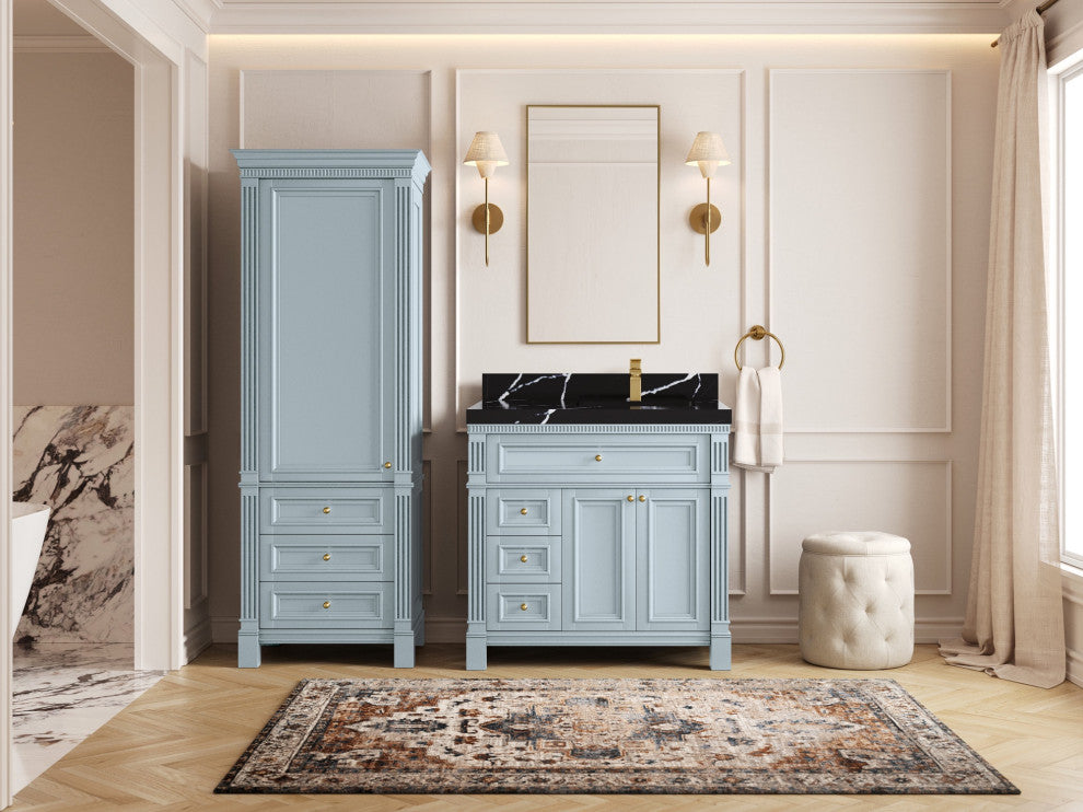 Paris 36" Right Offset Bathroom Vanity, Blue Heather 2" Calacatta Black