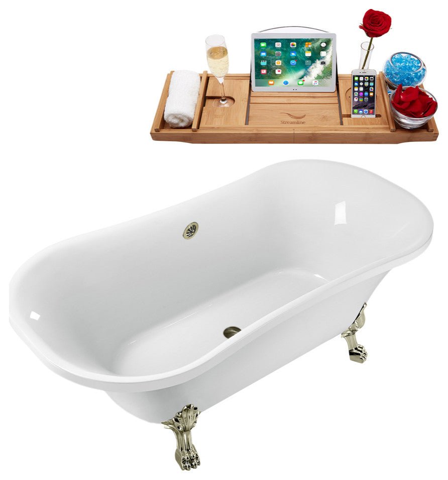 68" Streamline N861BNK-BNK Clawfoot Tub and Tray With External Drain