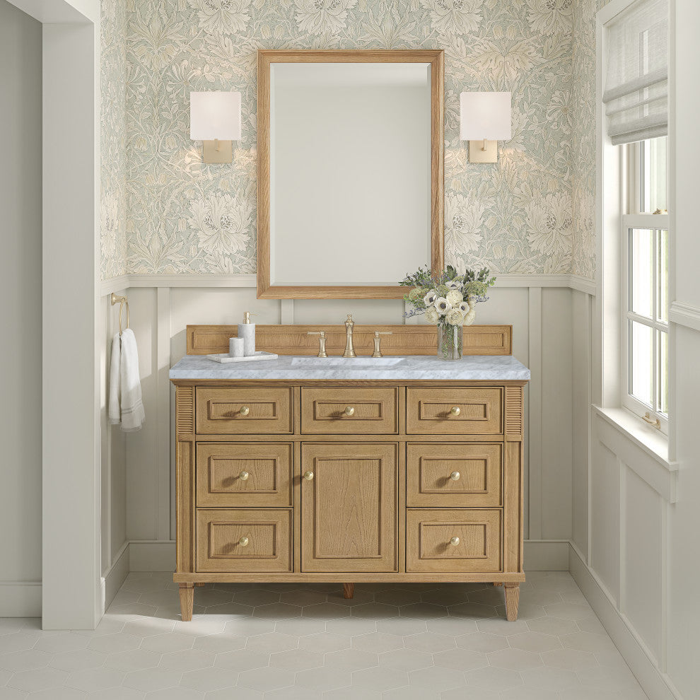 Lorelai 48" Single Vanity, Light Natural Oak, 3 CM Carrara White Marble Top