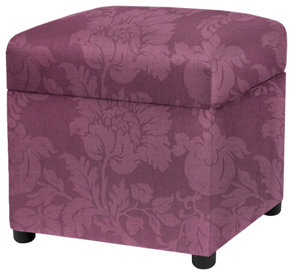 Jacob 18" Storage Cube Ottoman, Purple Floral Sateen Jacquard