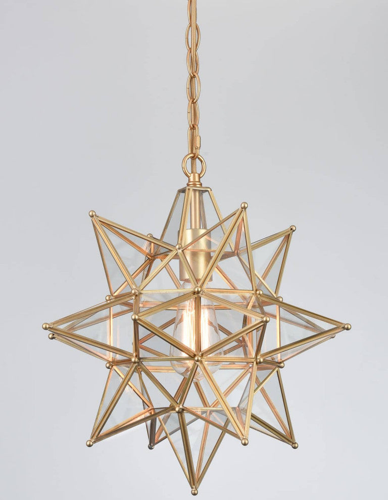 Modern Star Pendant Light, Brass, 16 Inch