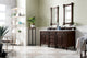 Brittany 72" Burnished Mahogany Double Vanity, Carrara Marble