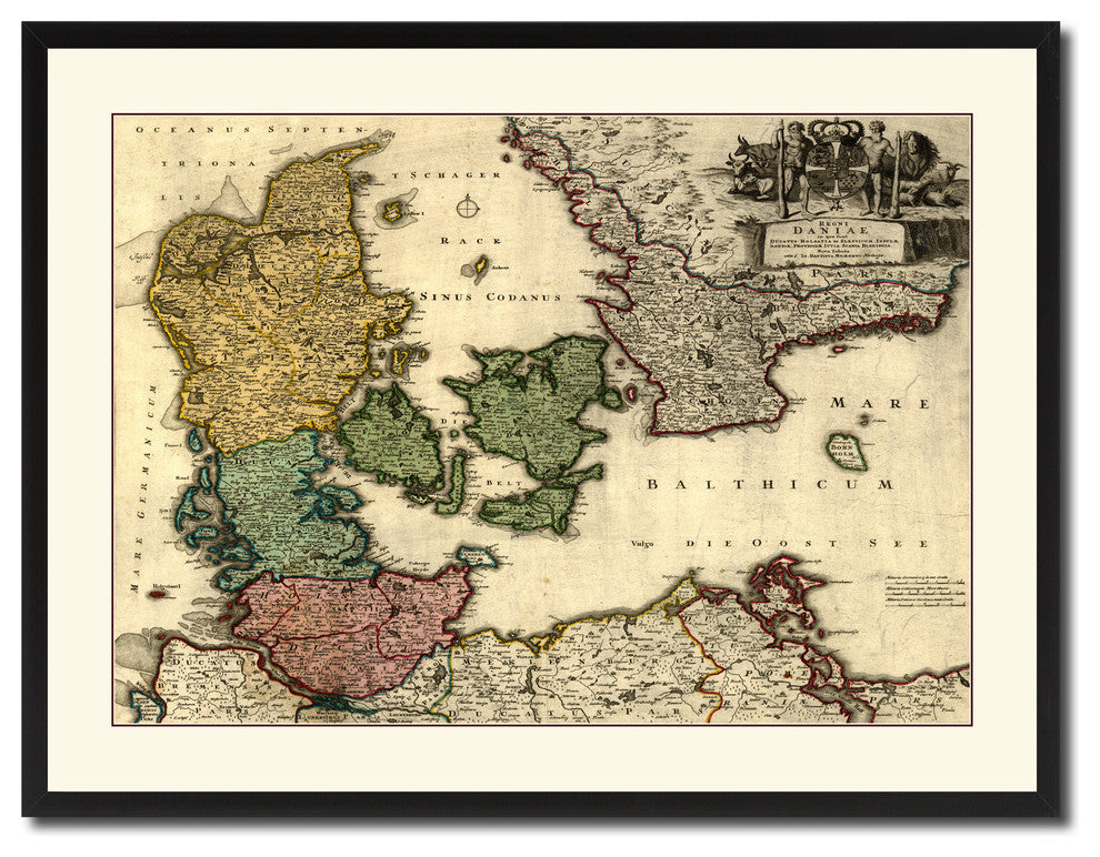 Denmark Centuries Vintage Antique Map Wall Art, 28"x37"