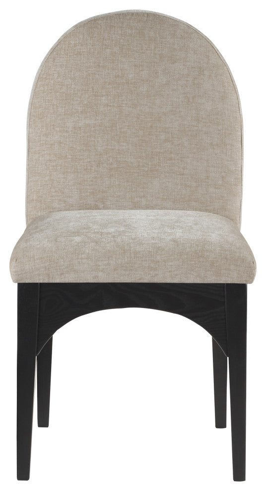 Waldorf Chenille Upholstered Dining Chair, Black, Chenille, Natural Finish, Beige, Side Chair, Chenille Fabric, Black Finish