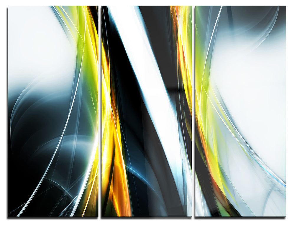 "Fractal Lines Yellow White" Digital Metal Wall Art, 3 Panels, 36"x28"