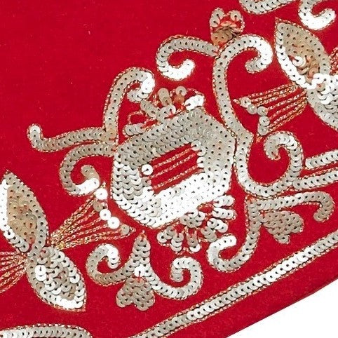 Hand Beaded Red Empress Christmas Tree Skirt in Recycled Wool, 60"