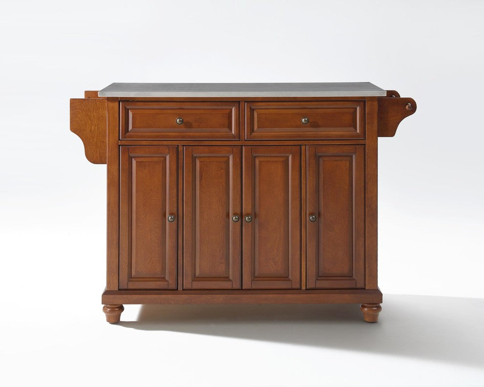 Crosley Furniture Cambridge Wood Kitchen Island in Cherry/Silver