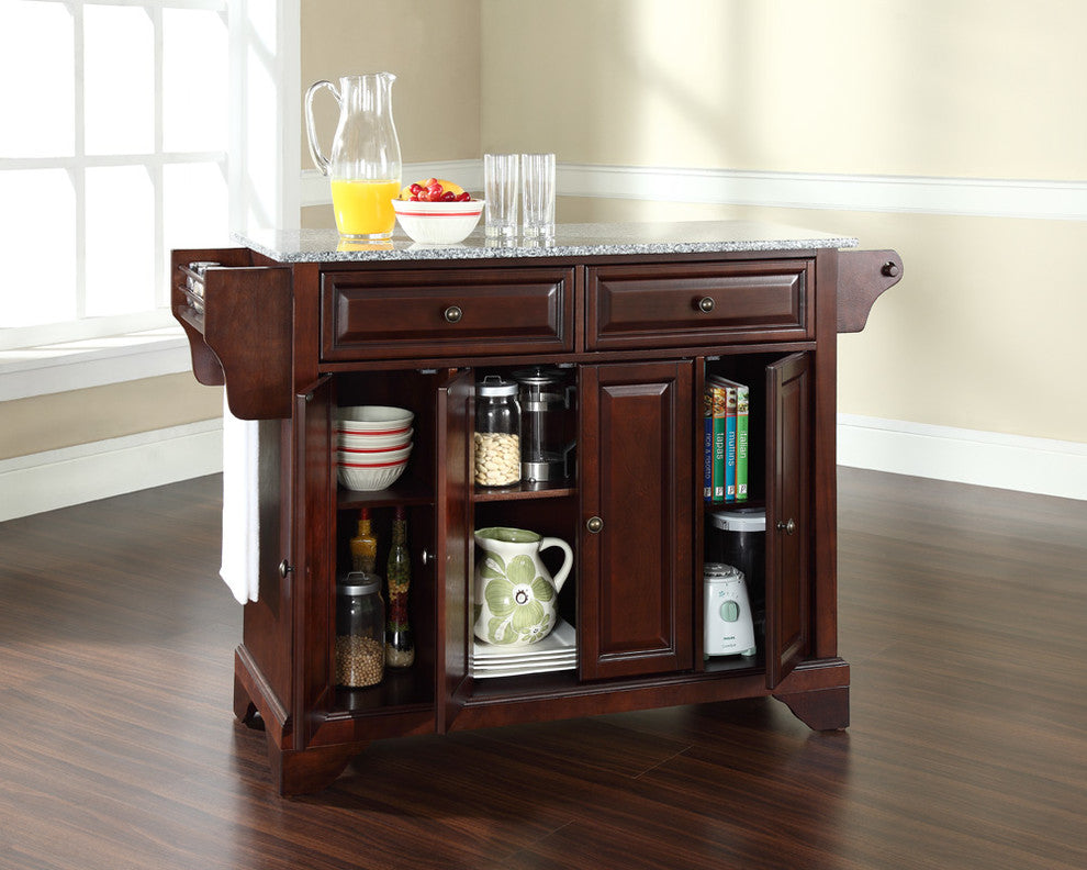 Crosley Furniture LaFayette Wood Kitchen Island in Mahogany/Silver