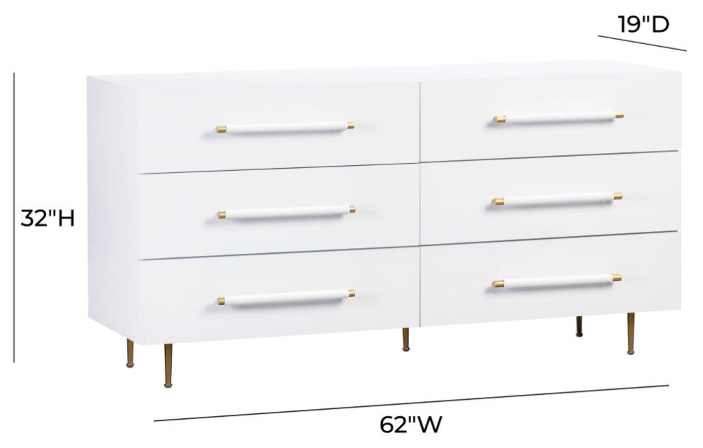 Trident 6 Drawer Dresser, White