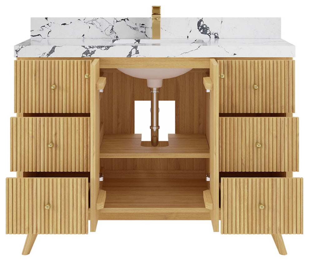 Pasadena 48 Single Sink Bath Vanity in Light Natural Teak 2" Viola Night