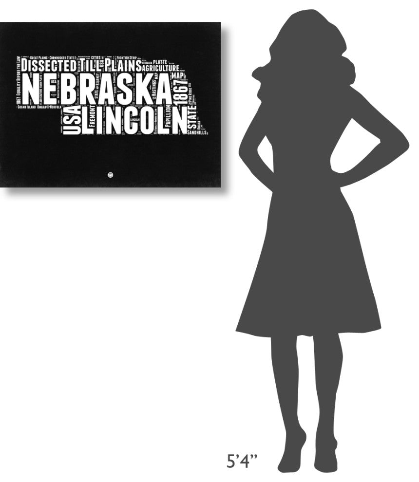 "Nebraska Black and White Map" Fine Art Print