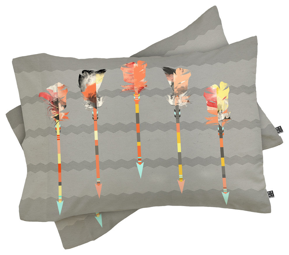 Deny Designs Iveta Abolina Gray Pastel Feathers Pillowcase