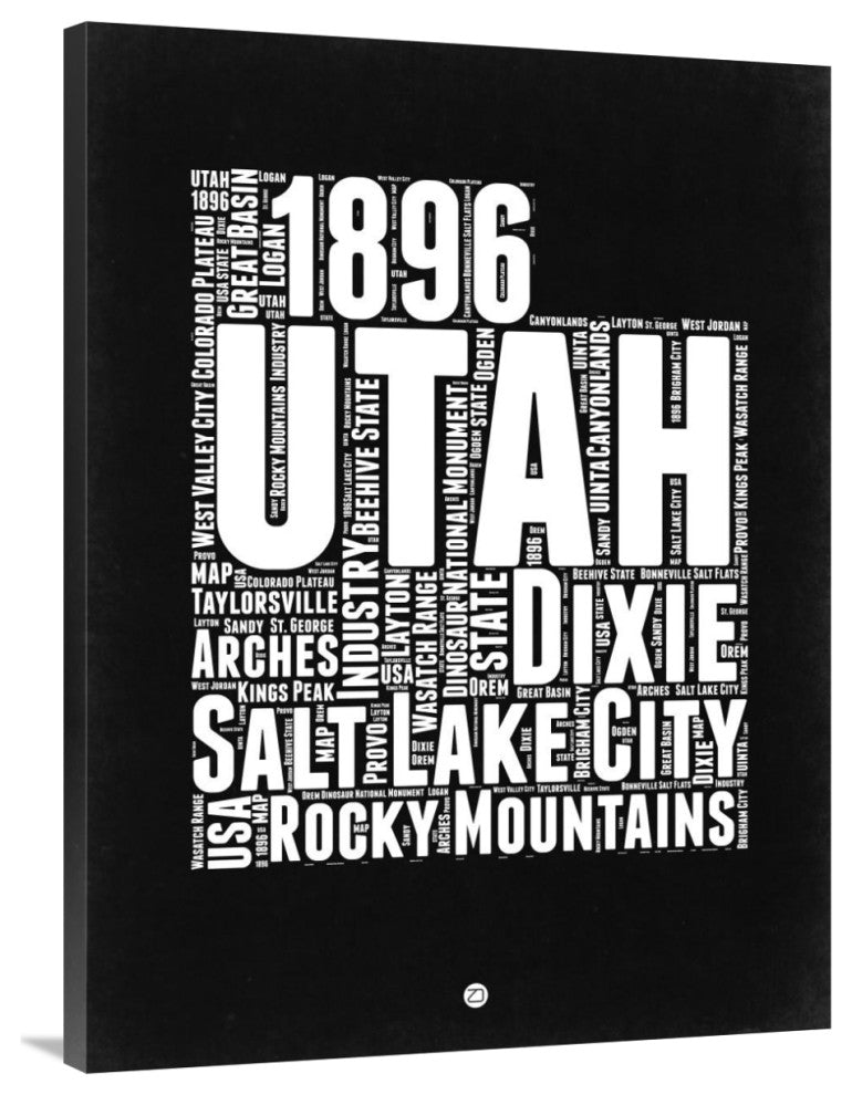 "Utah Black and White Map" Fine Art Print