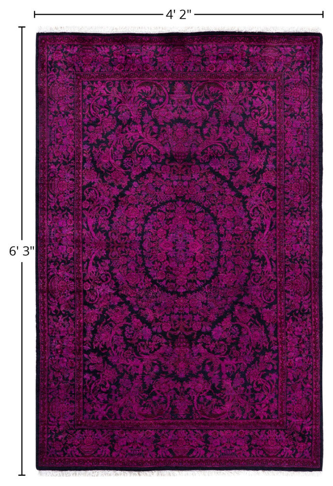 Overdyed One-of-a-Kind Hand-Knotted Area Rug Purple, 4' 2" x 6' 3"