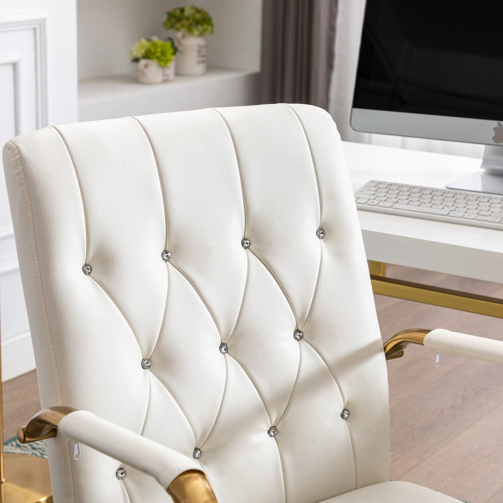 Rhinestone Tufted Armrest Task Chair, White