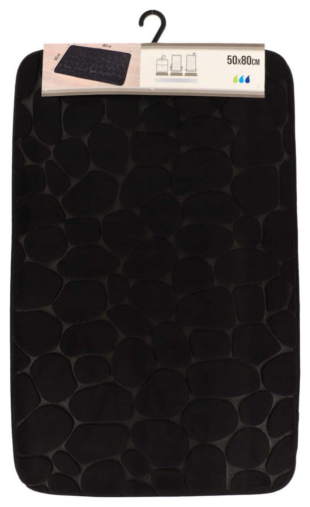 Bathroom Rug Memory Foam Mat 3D Pebble , Black, 32" X 20"