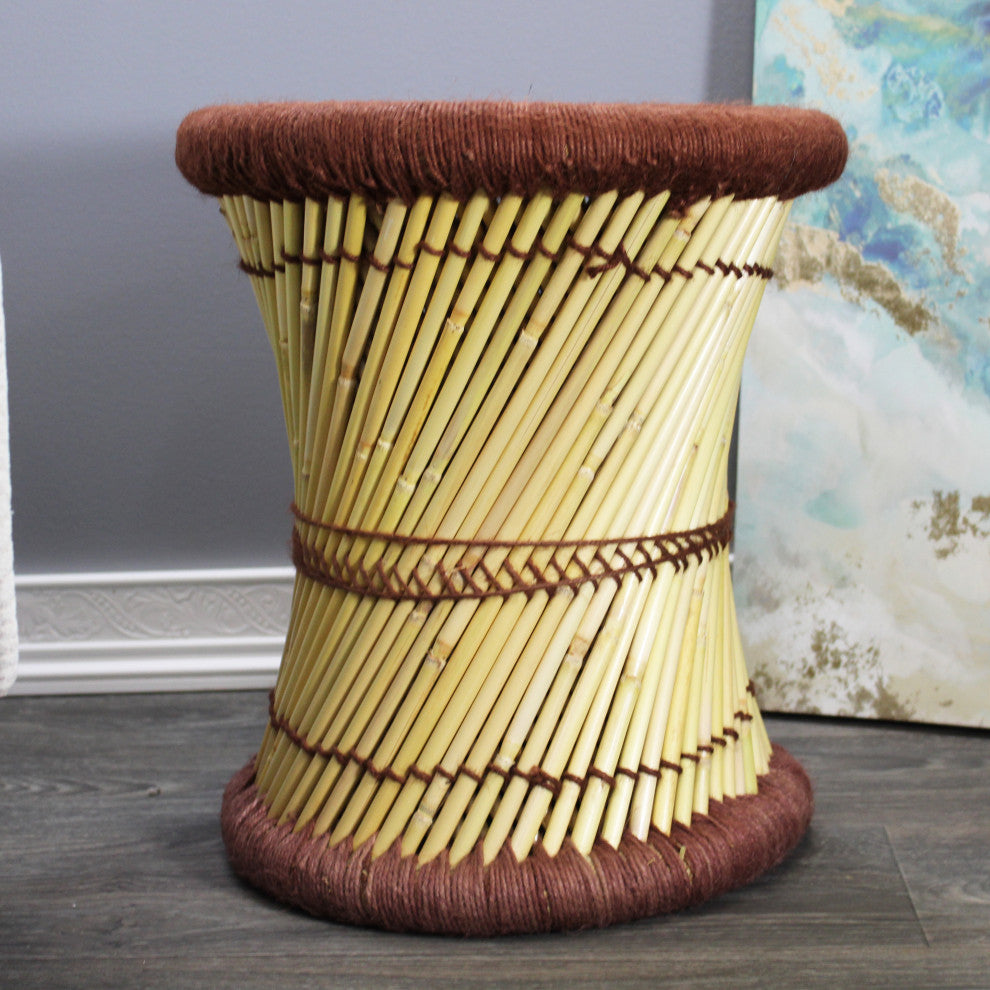Natural Geo Moray Decorative Handwoven Jute Accent Stool, Brown