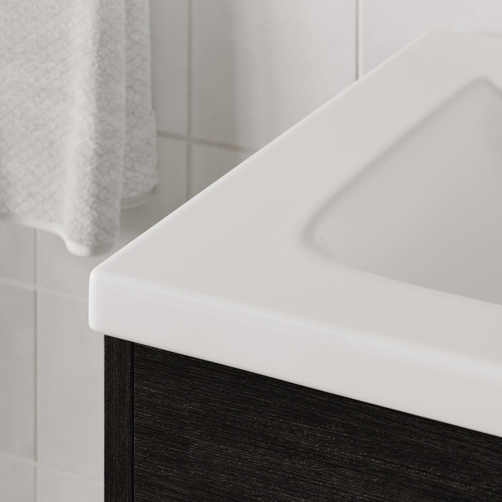 Lockhart Bath Vanity, Black Oak, 24", Satin Brass Hardware, Single Sink, Freestanding