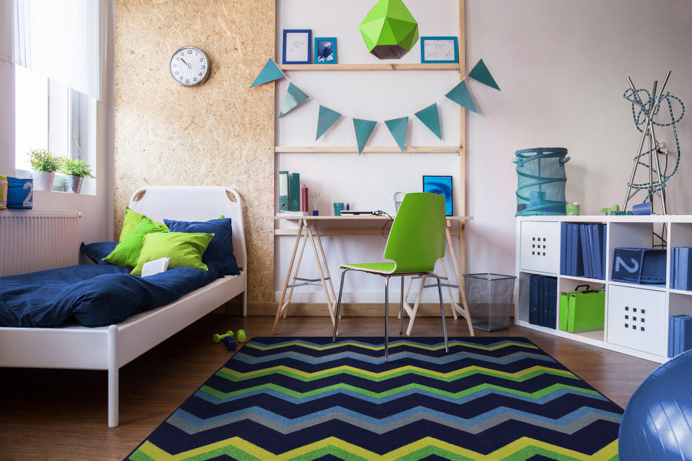 Kid Essentials Rug, Sonic, Navy, 5'4"x7'8"