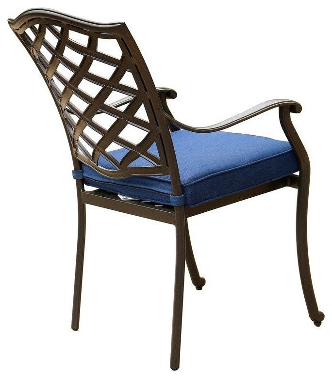 Fletcher Aluminum Dining Arm Chair With Cushion, Set of 2, Blue Olefin