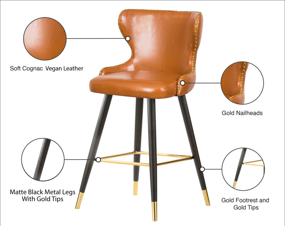 Hendrix Faux Leather Upholstered Bar Stool, Set of 2, Cognac