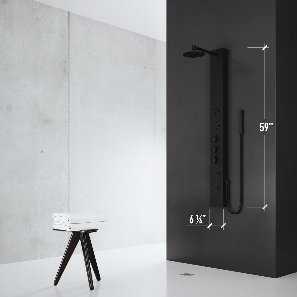 Ellington 59" H x 6" W 4-Jet Shower Panel with Round Shower Head, Matte Black