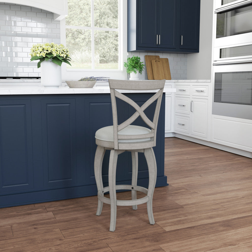 Hillsdale Ellendale Wood Swivel Stool, Curved X-Back, Aged Gray, Counter Height
