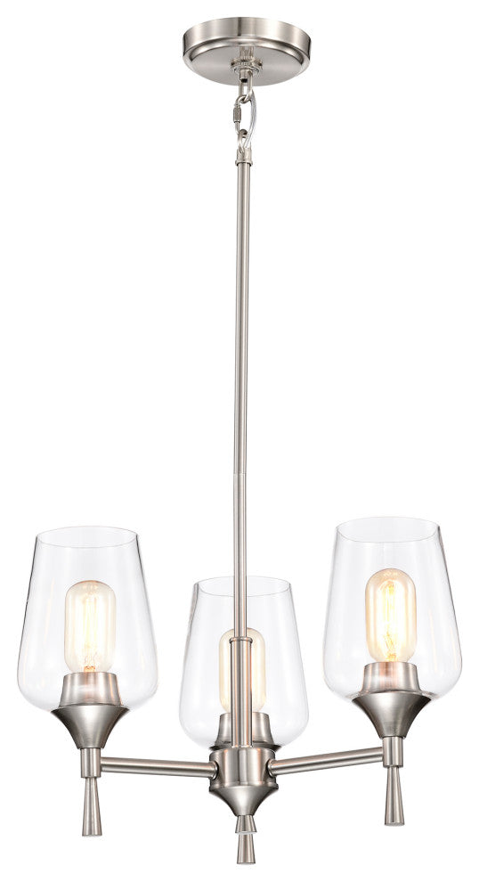3-Light Brushed Nickel Modern Chandelier With Clear Glass Shades