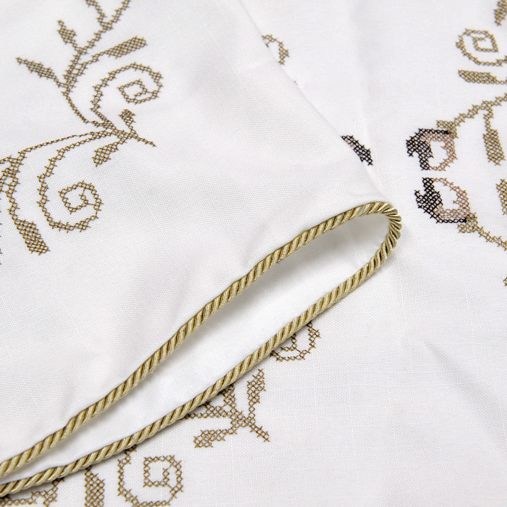 Rose Embroidery Window Curtain Valance, Taupe, 19" X 60"