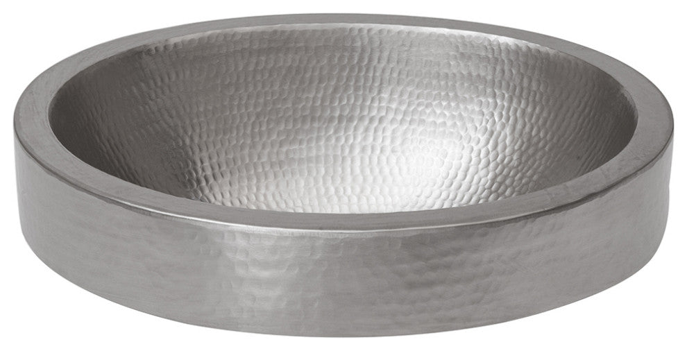 Oval Skirted Vessel Hammered Copper Sink, Nickel