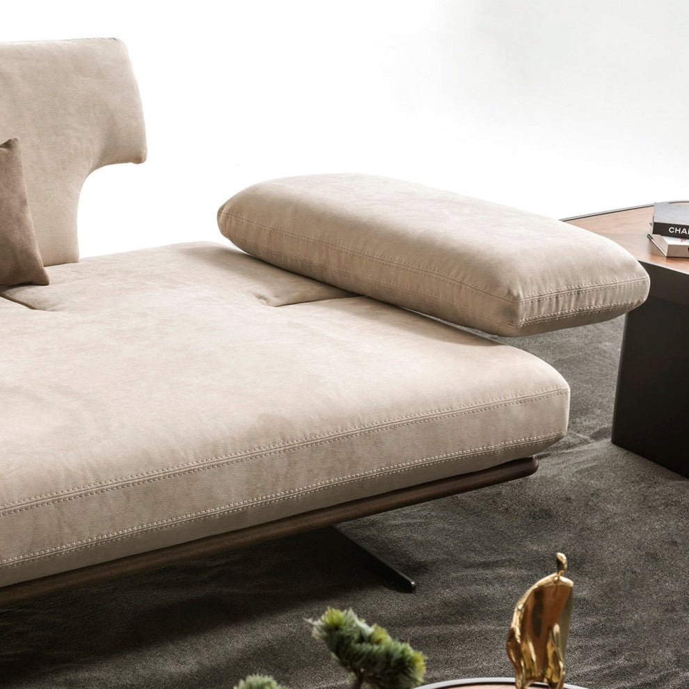 Delano Beige Faux Suede Sofa With Sliding Backrest and Armrest