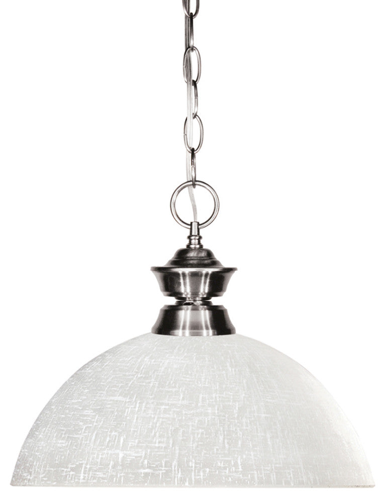 Shark 1 Light Pendant in Brushed Nickel with White Linen Glass