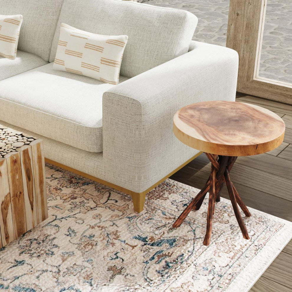 East at Main Merrill Brown Round Teakwood Accent Table