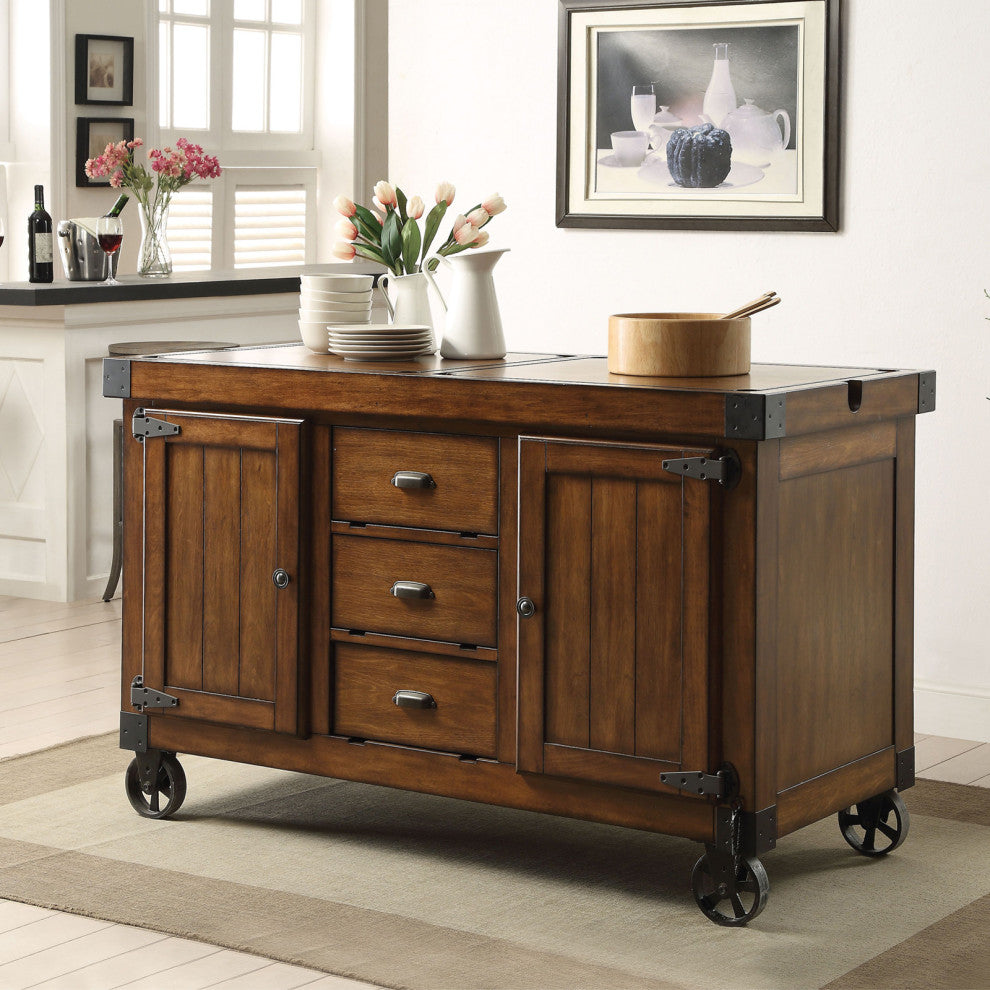 Kitchen Cart with 3 Drawers, Antique Tobacco