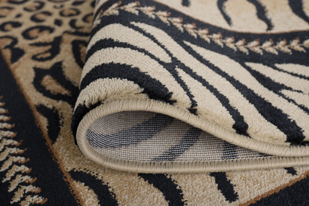 Savannah Contemporary Animal Beige Round Area Rug, 5' Round