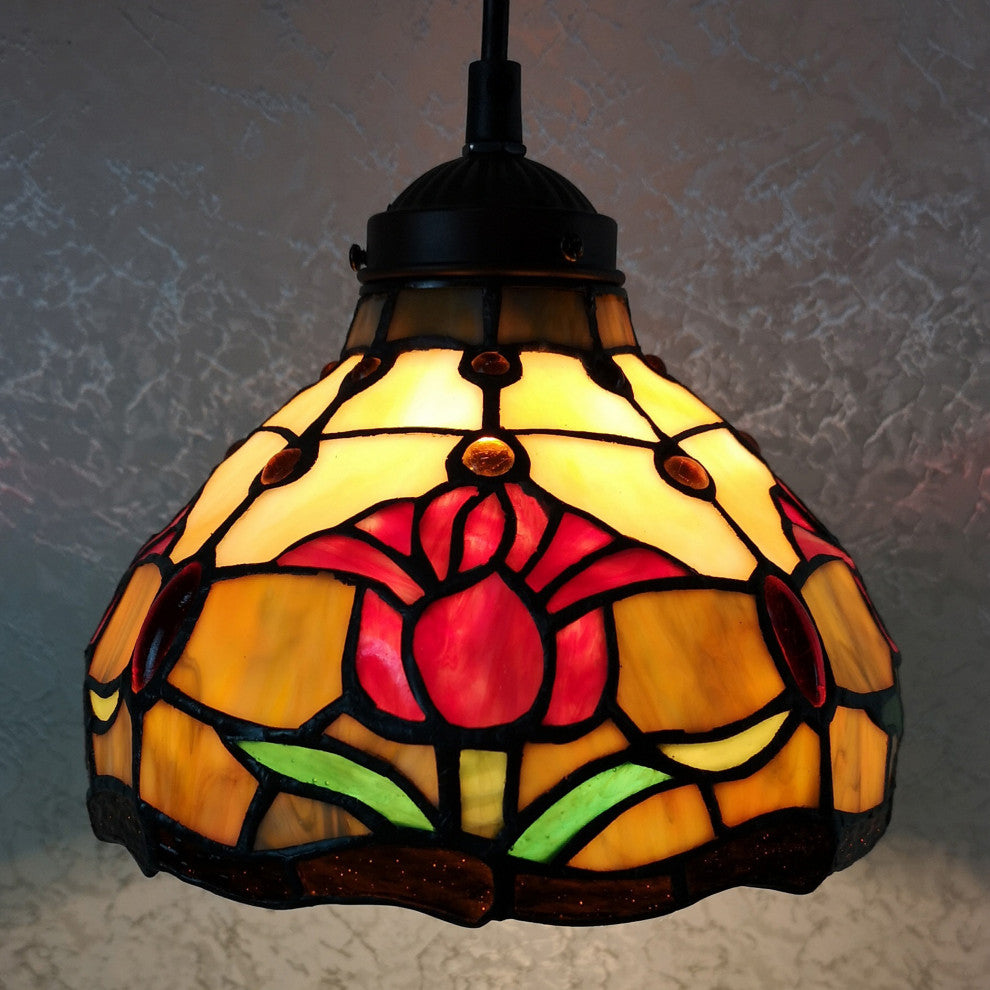Tiffany Style Tulips Mini Pendant Lamp 8" Wide