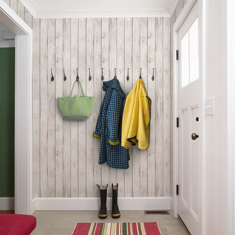 Wood Peel and Stick Vinyl Wallpaper, White, 24"w X 108"h