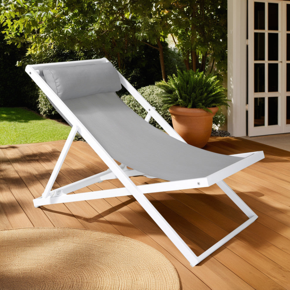 Wave Outdoor Patio Aluminum Deck Chair, White Powder Coated