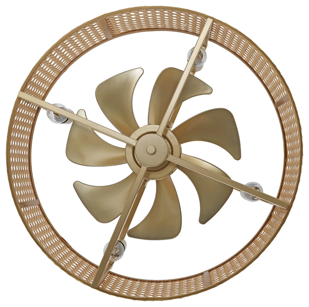 GetLedel 18" Rattan Drum Caged Ceiling Fan With Light and Remote, Gold