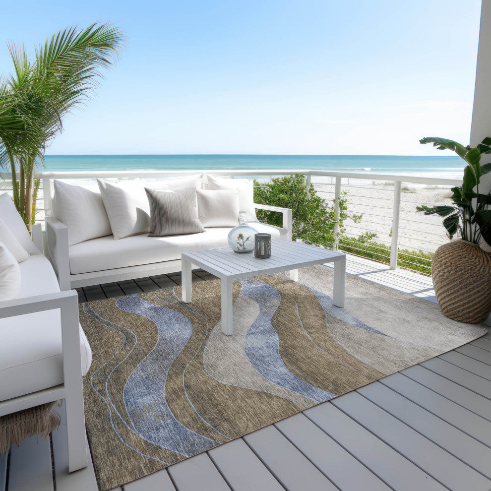 Machine Washable Indoor/Outdoor Chantille ACN1892 Taupe 9' x 12' Rug